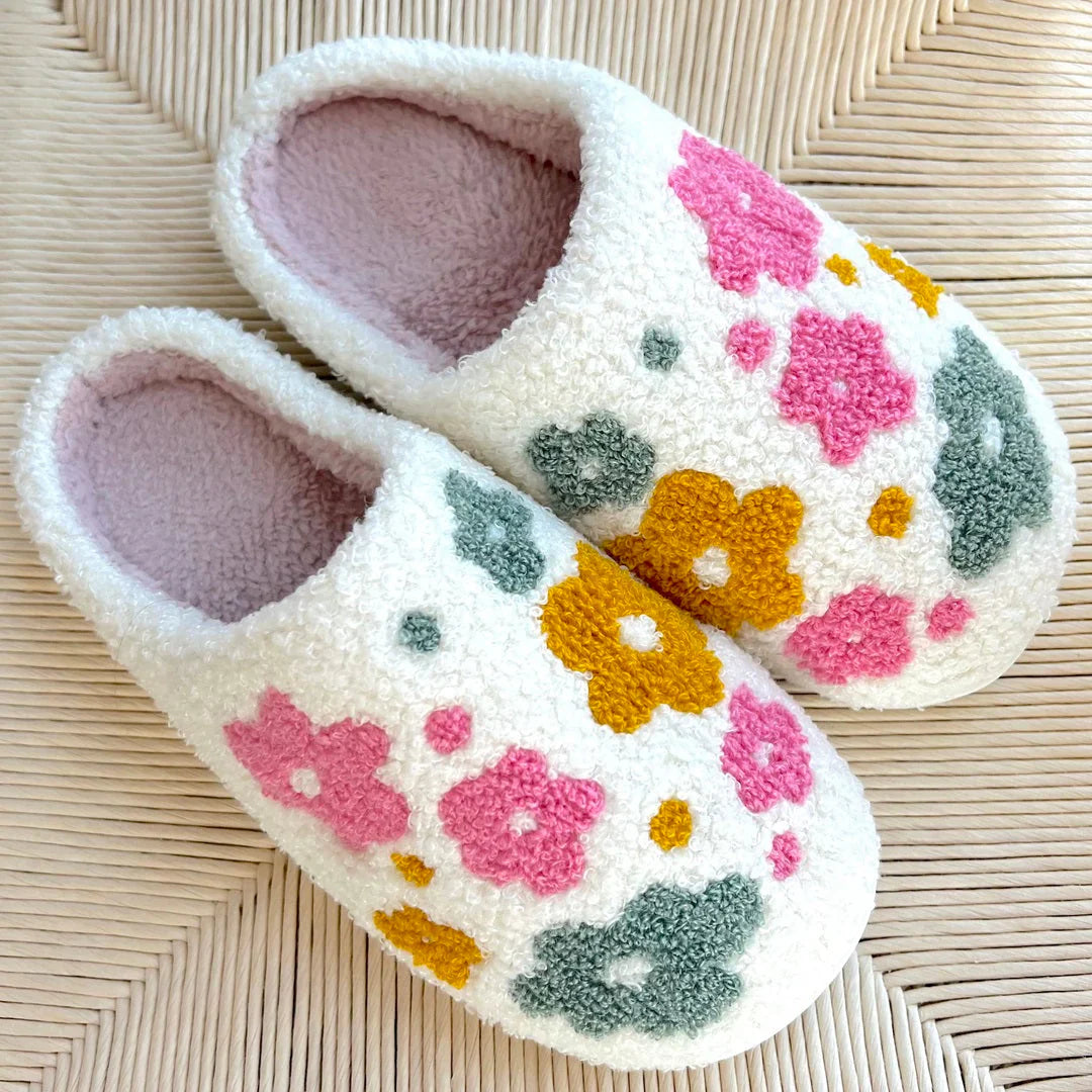 Valentina hjemmesko til kvinder med blomsterprint – bløde og varme indendørs tøfler til vinterkomfort og hygge