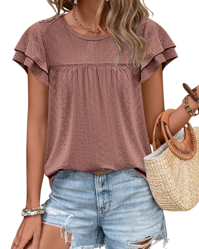 Isara Top Femme – Blusa com Ilhós e Folhos, Corte Babydoll Fluido & Estilo Verão Chic
