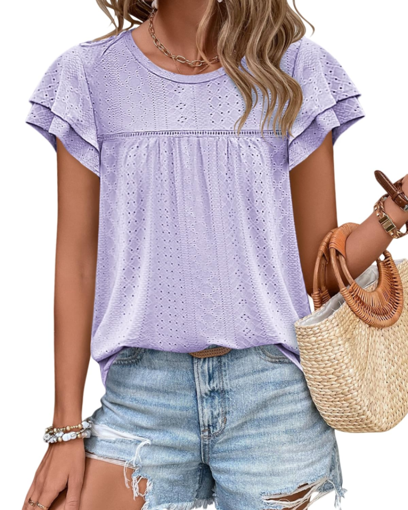 Isara Top Femme – Blusa com Ilhós e Folhos, Corte Babydoll Fluido & Estilo Verão Chic