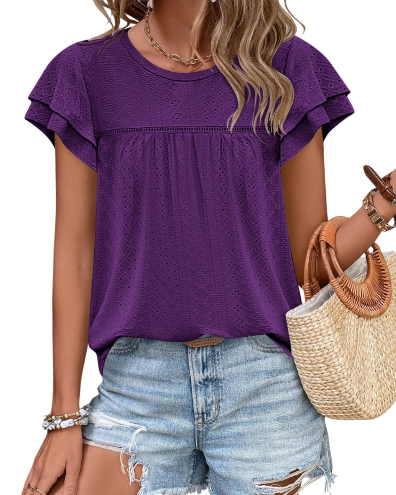 Isara Top Femme – Blusa com Ilhós e Folhos, Corte Babydoll Fluido & Estilo Verão Chic