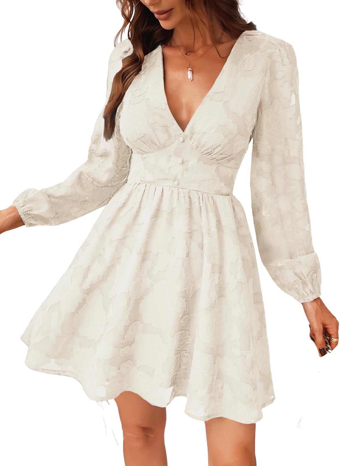 Virelle Robe Cupshe Femme – Dentelle Florale Col V, Manches Longues & Coupe A-Line Élégante