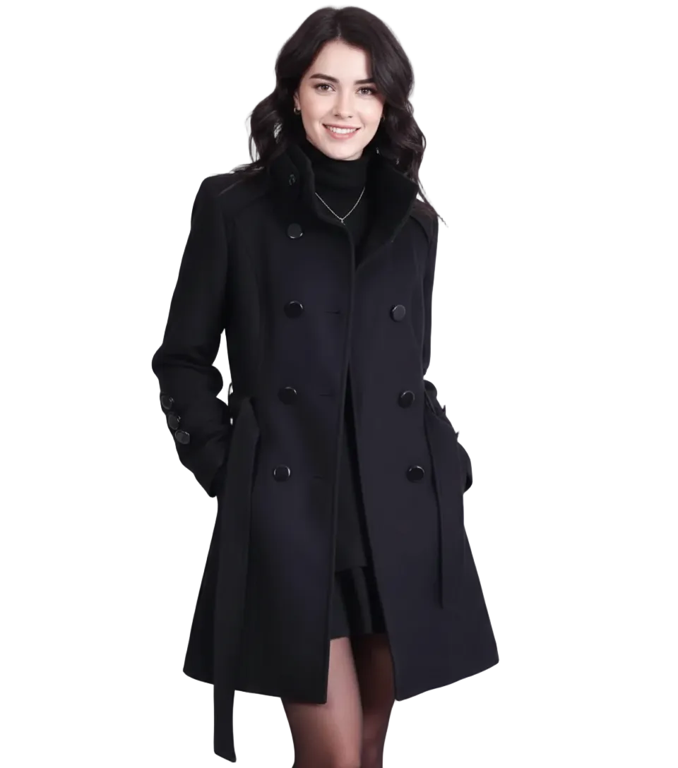 Zafelle Casaco Médio Feminino – Casaco de Lã com Cinto Elegante para o Inverno