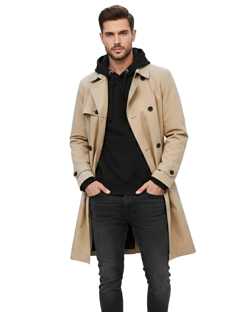 Gian Trench-Coat Homme Classique Double Boutonnage – Col Revers avec Ceinture Ajustable