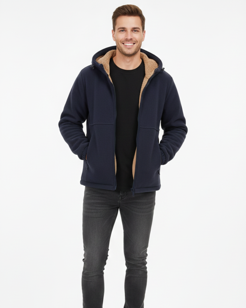 Norlan Giacca in Pile Uomo con Cappuccio – Cappotto Caldo Leggero con Tasche con Cerniera Invernale