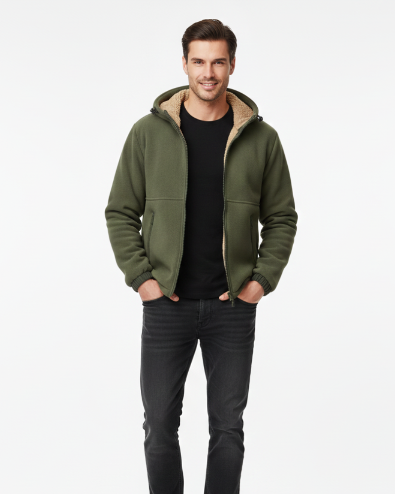 Norlan Giacca in Pile Uomo con Cappuccio – Cappotto Caldo Leggero con Tasche con Cerniera Invernale