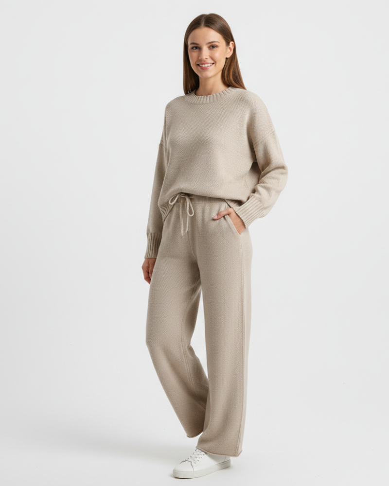 Hella Dame Sett 2 Deler – Genser & Bukse Vid Passform Avslappet Stil i Økologisk Polyester