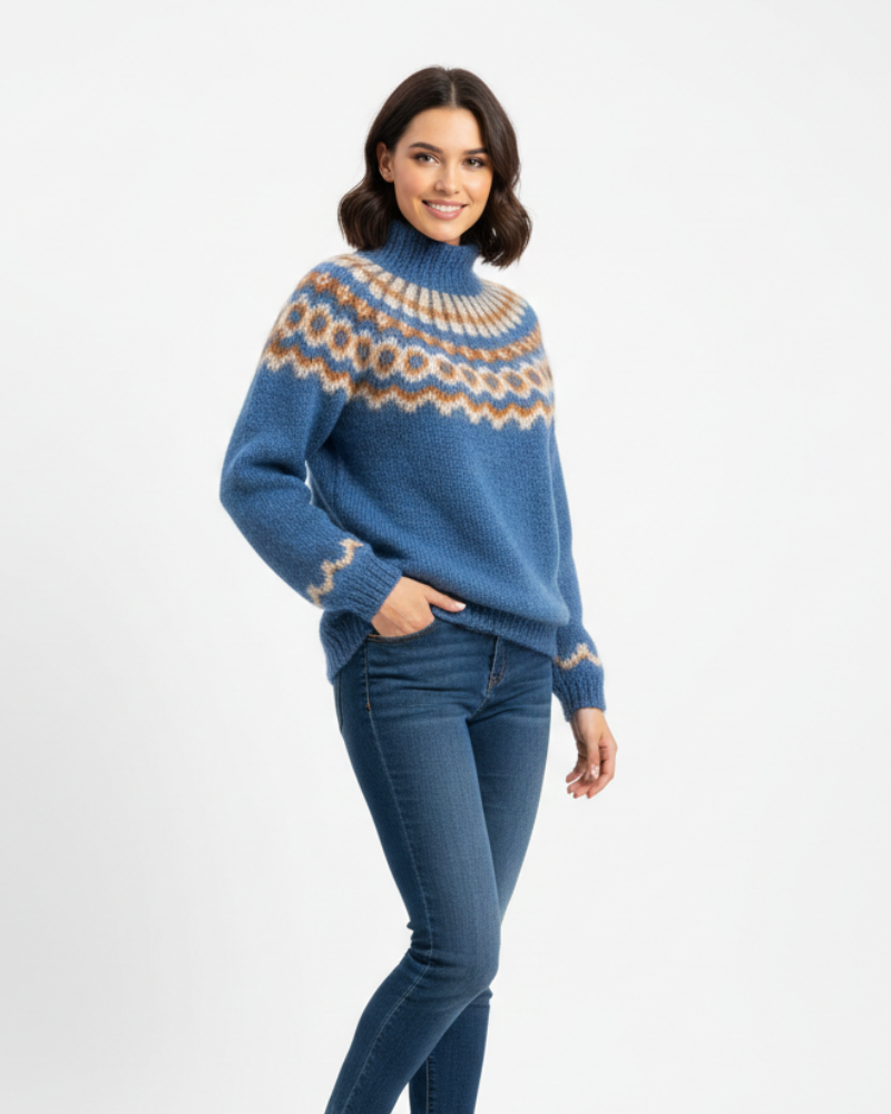 Yssa női pulóver – 100% mohair kötött, bő szabású és északi mintával
