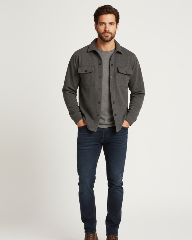 Noir Élan Πουκάμισο Επάνω Ανδρικό – Casual Chic Μπουφάν Πουκάμισο από Μεικτό Βαμβάκι Κανονική Γραμμή