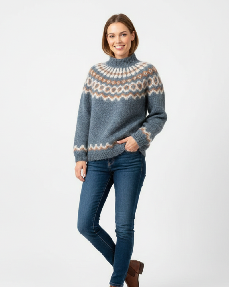 Yssa női pulóver – 100% mohair kötött, bő szabású és északi mintával