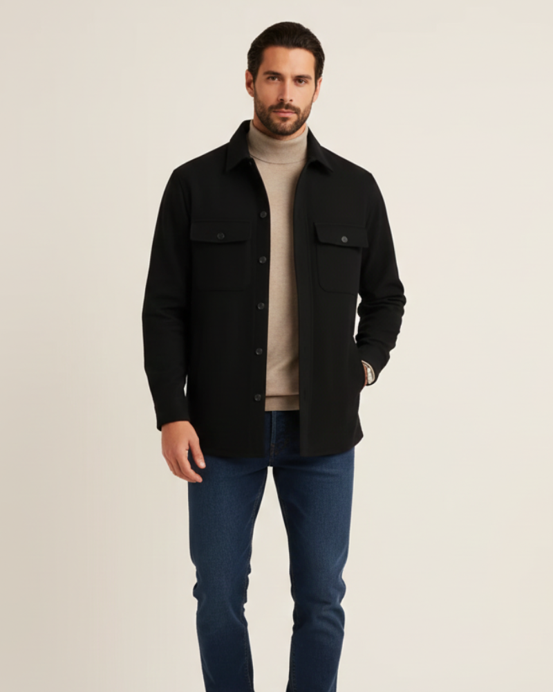 Noir Élan Πουκάμισο Επάνω Ανδρικό – Casual Chic Μπουφάν Πουκάμισο από Μεικτό Βαμβάκι Κανονική Γραμμή