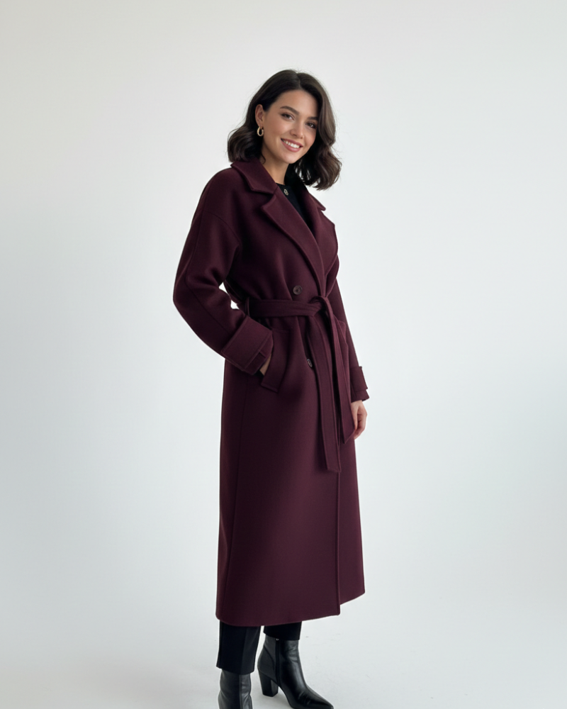Victoria Dámsky Oversize Kabát – Kabát Zmiešaná Vlna Burgundská Elegantný Strih