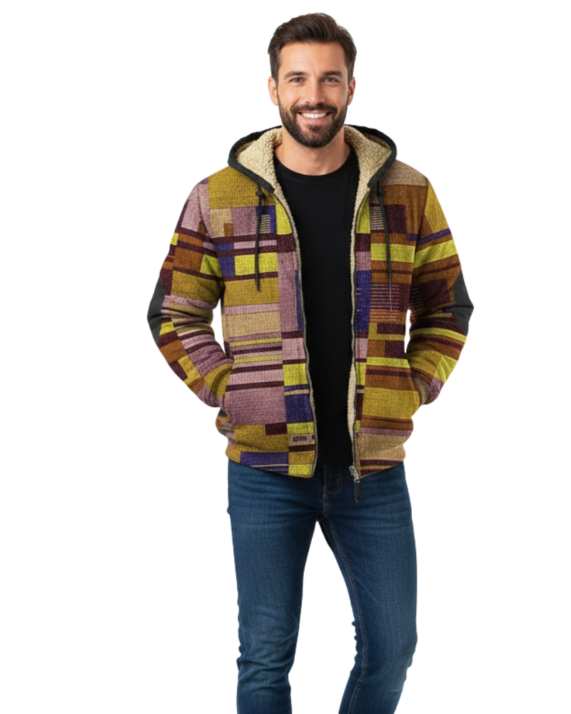 Jameson Vesta Patchwork Bărbați – Jachetă Fleece cu Glugă, Croială Confortabilă și Stil Urban