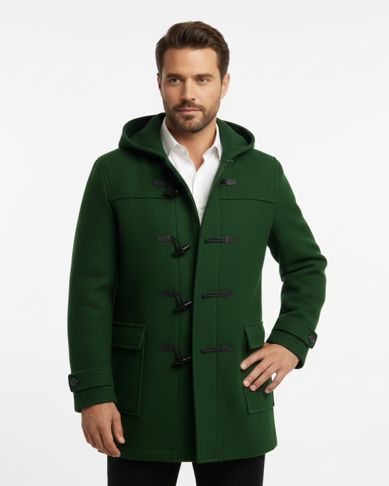 Joen Trench Lungo Uomo – Cappotto Scandinavo con Cappuccio, Bottoni in Corno e Stile Retrò