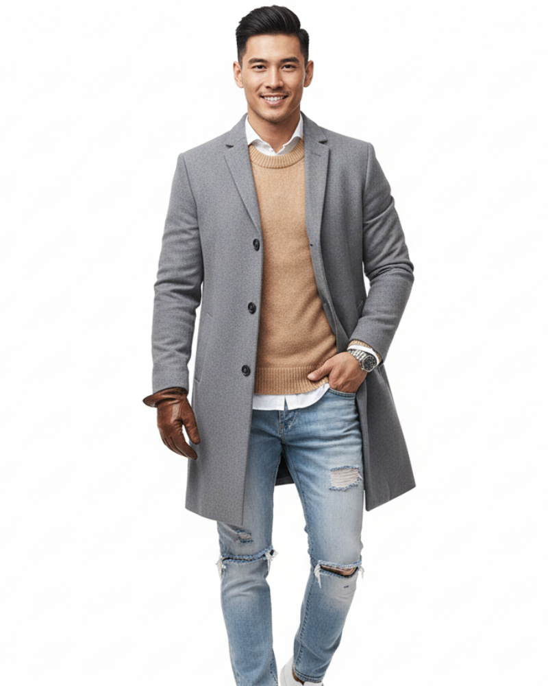 Norlan Herrefrakke med Enkeltradet Knaplukning – Slank Pasform & Moderne Stil