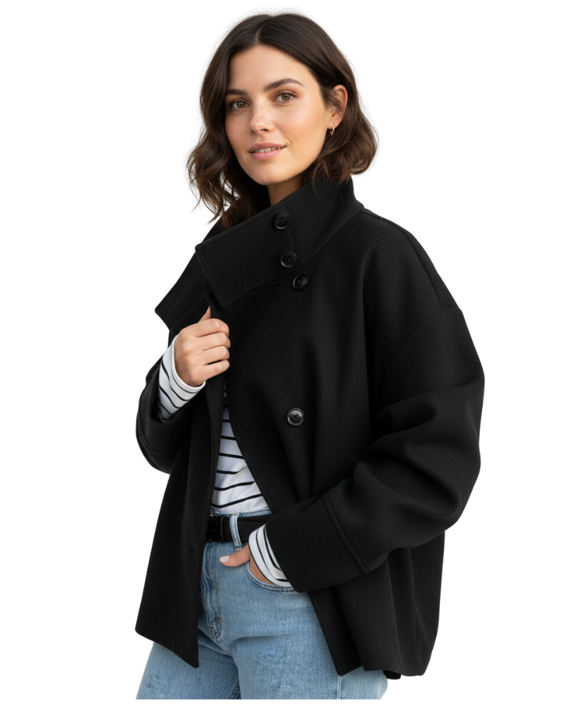 Yara Chaqueta Corta Mujer – Abrigo Elegante con Cuello Alto y Corte Favorecedor