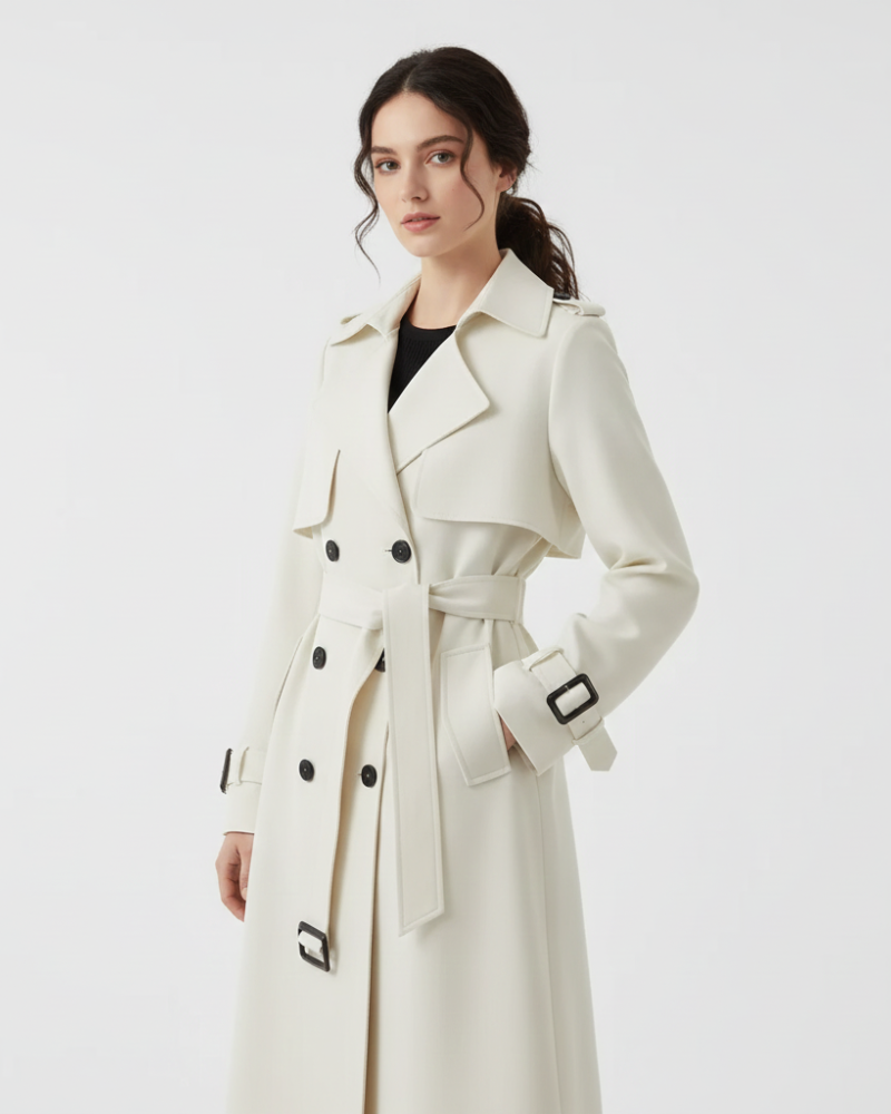 Charlie Dames Trenchcoat – Elegante Halflange Jas met Dubbele Knopen en Getailleerde Pasvorm