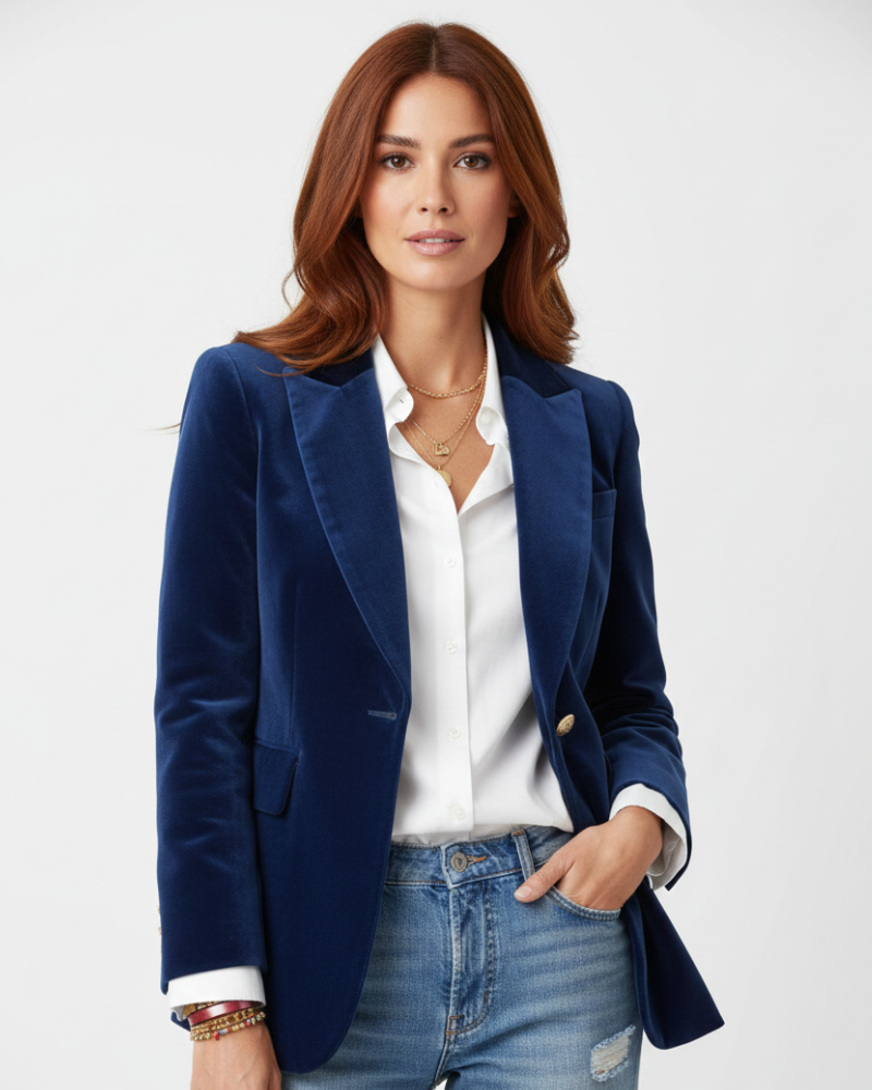 Haydee Blazer de Terciopelo para Mujer – Chaqueta Chic Verde con Botones Dorados y Corte Elegante