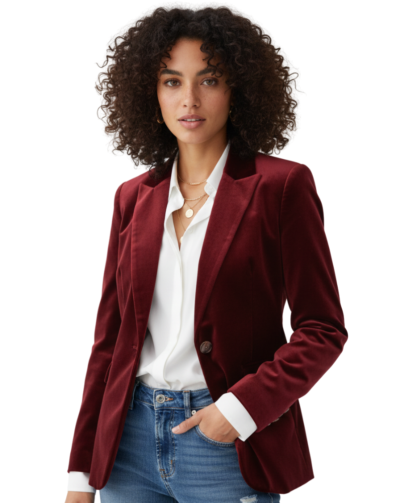 Haydee Blazer Velours Femme – Veste Chic Vert avec Boutons Dorés & Coupe Élégante