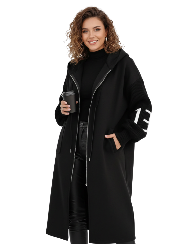 Ava Veste Patchwork Γυναικεία – Εφαρμοστό Αδιάβροχο Παλτό με Κουκούλα & Πλεκτά Μανίκια