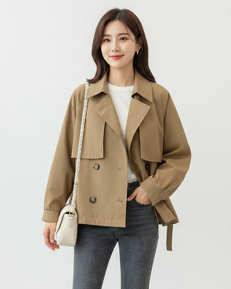 Charlotte Trench Court Femme – Jachetă de primăvară ușoară, croială cambrată și guler rever