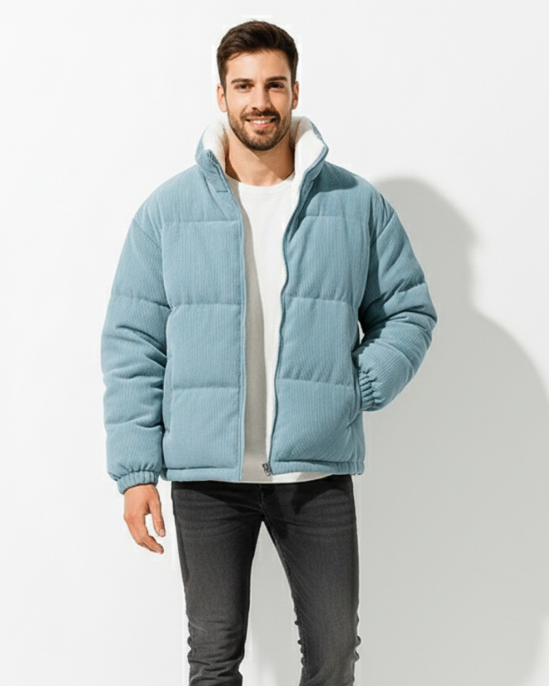 Daniel Men's Corduroy Jacket – Warm Fleece Lined with Zip & Stand-up Collar