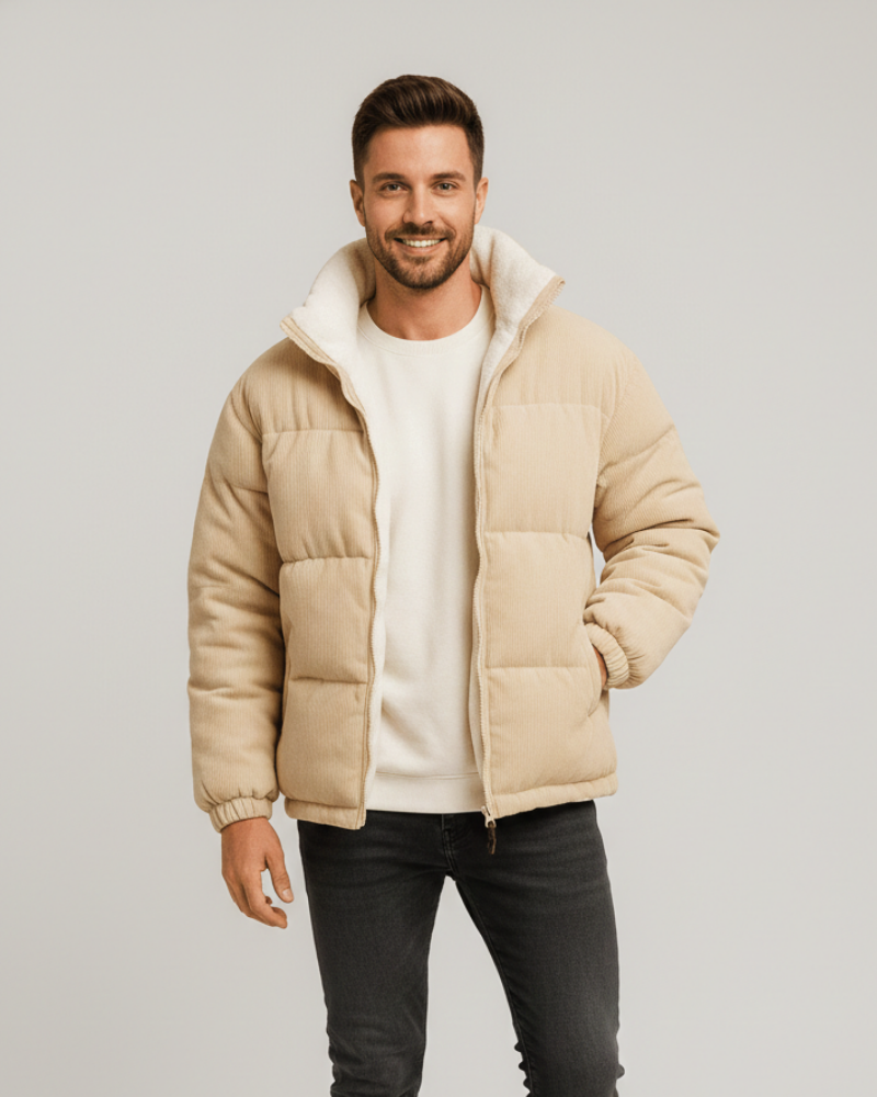 Daniel Men's Corduroy Jacket – Warm Fleece Lined with Zip & Stand-up Collar