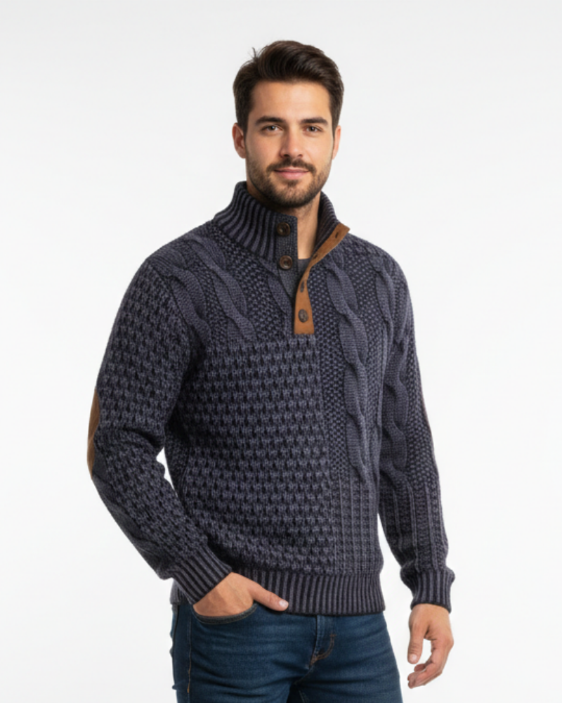 Aaron Pull Homme Patchwork – Golf z guzikami i detalami z zamszu, krój regularny