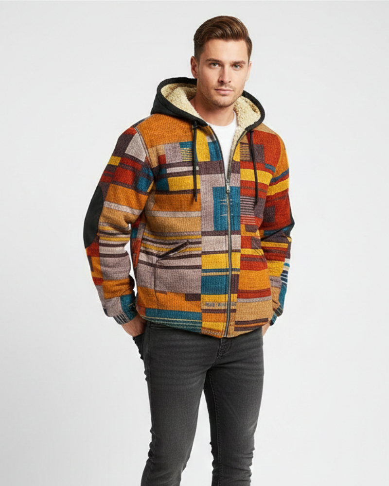 Jameson Pánska Vesta Patchwork – Fleece Bunda s Kapucňou, Pohodlný Strih a Mestský Štýl
