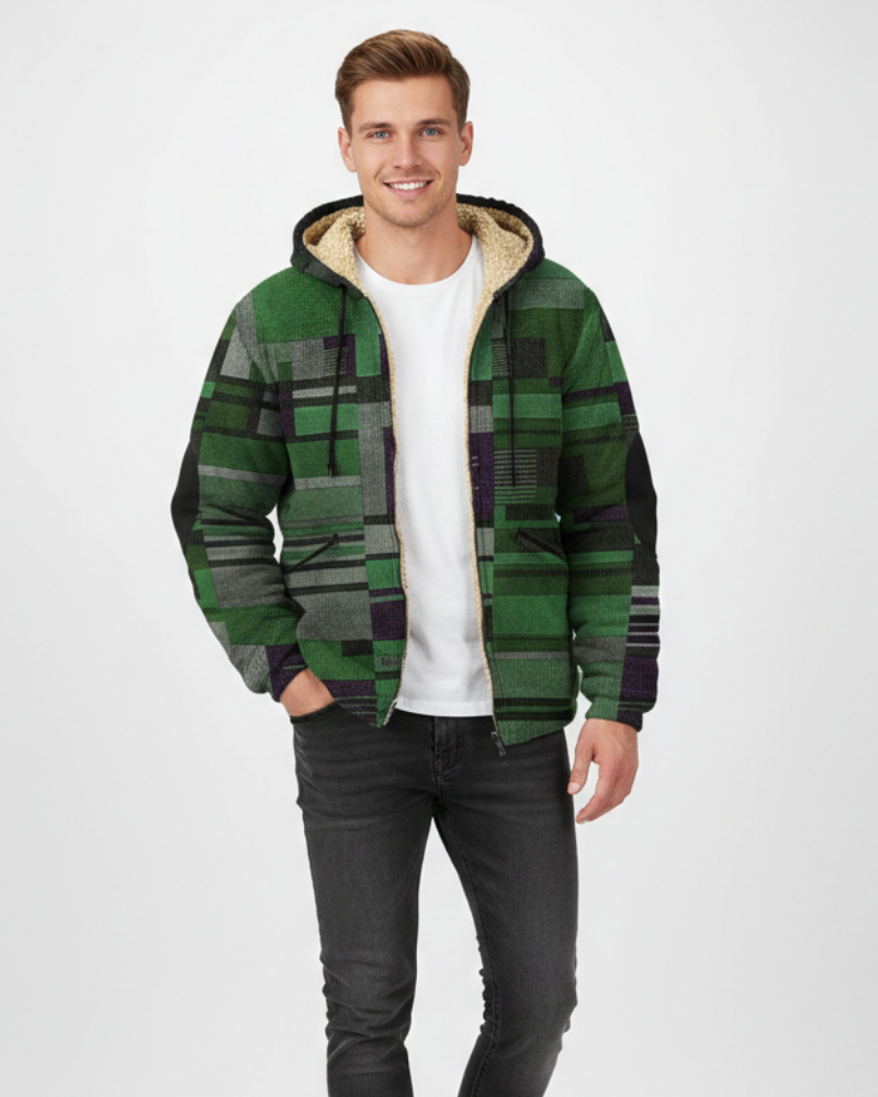 Jameson Vesta Patchwork Bărbați – Jachetă Fleece cu Glugă, Croială Confortabilă și Stil Urban
