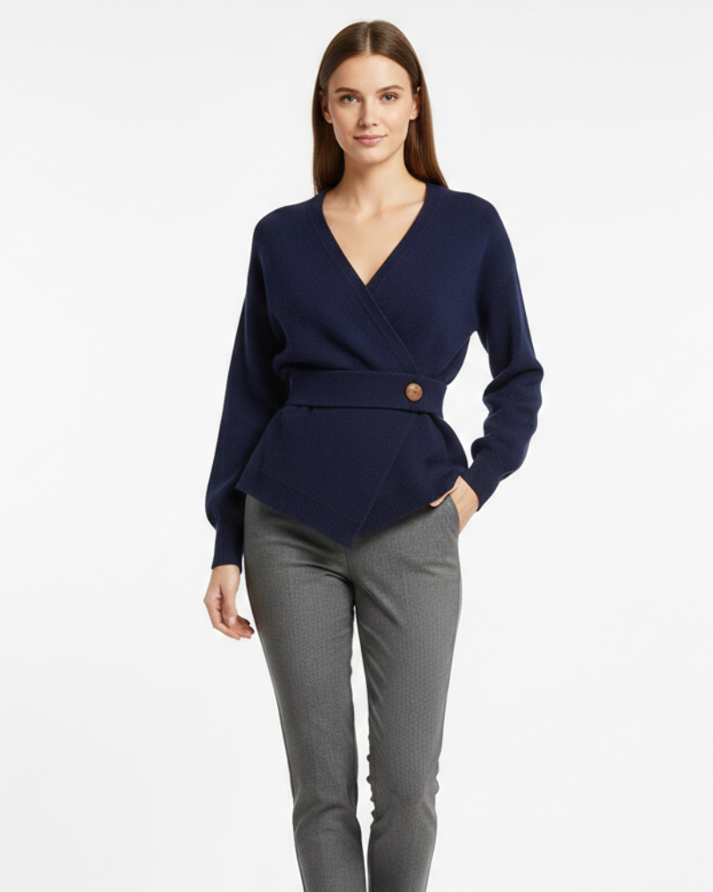 Brinley Pull Croisé Femme – Maille Côtelée, Col V Structuré & Silhouette Élégante