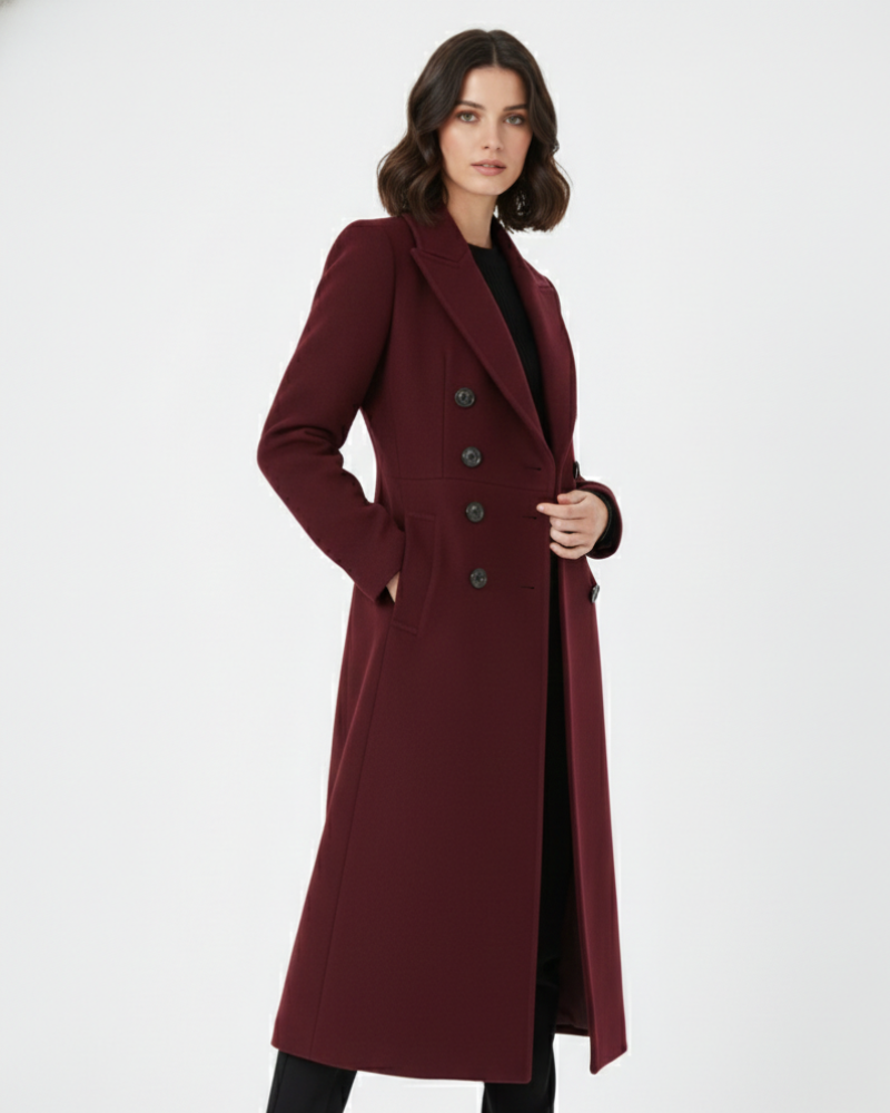 Vian Manteau Long Femme – Manteau en Laine à Revers Élégant & Double Boutonnage