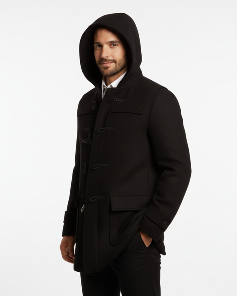 Joen Trench Lungo Uomo – Cappotto Scandinavo con Cappuccio, Bottoni in Corno e Stile Retrò