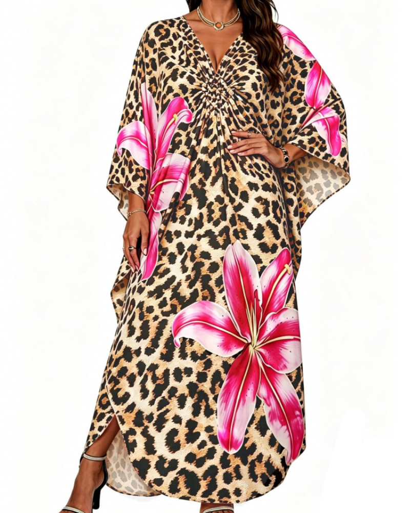 Janet Kaftan Femme Grande Taille – Maxi lepršava haljina za plažu, V-izrez i boho šišmiš rukavi