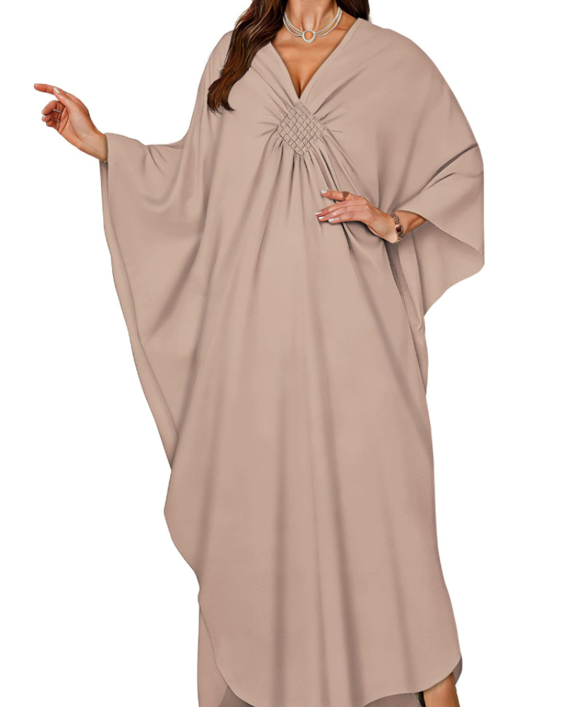 Janet Kaftan Femme Grande Taille – Maxi lepršava haljina za plažu, V-izrez i boho šišmiš rukavi