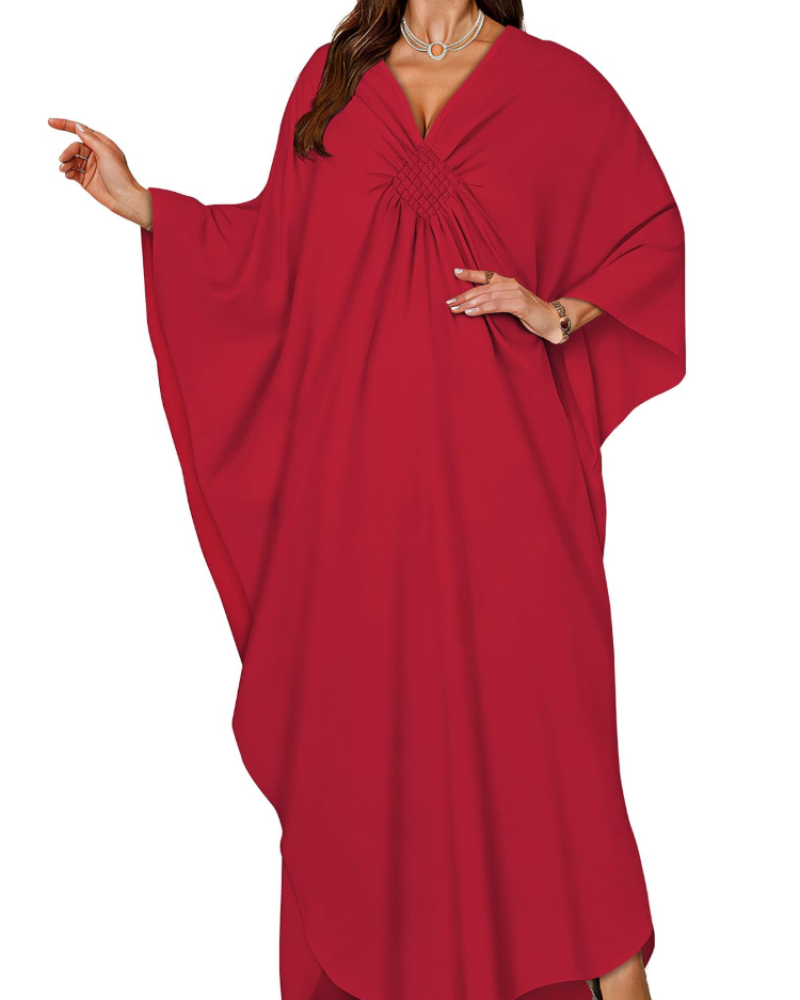 Janet Kaftan Femme Grande Taille – Maxi lepršava haljina za plažu, V-izrez i boho šišmiš rukavi
