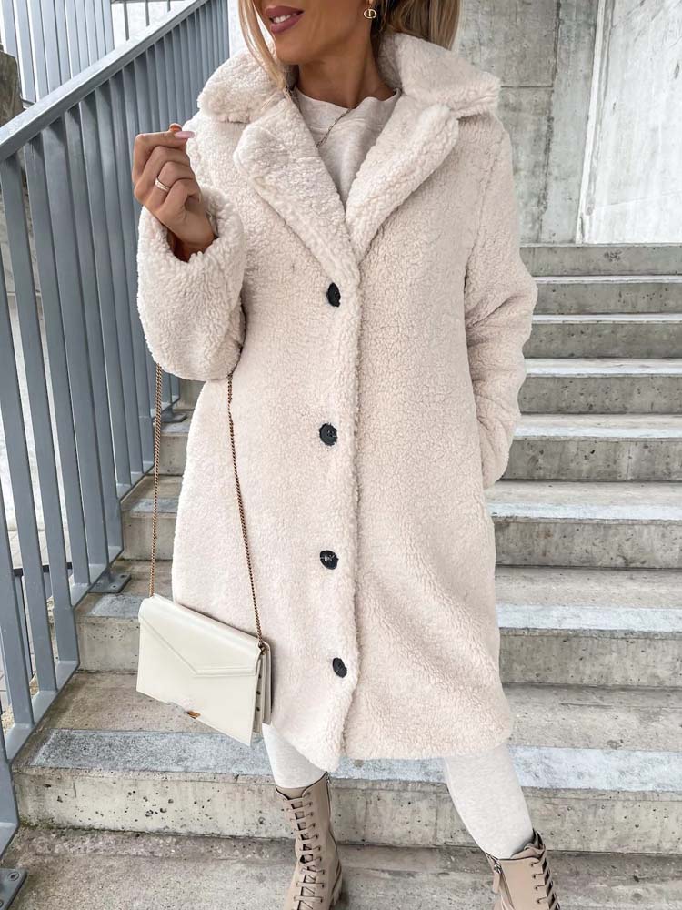 Cataleya Manteau Femme Teddy – Lang model blød i imiteret uld med varm pasform & lommer