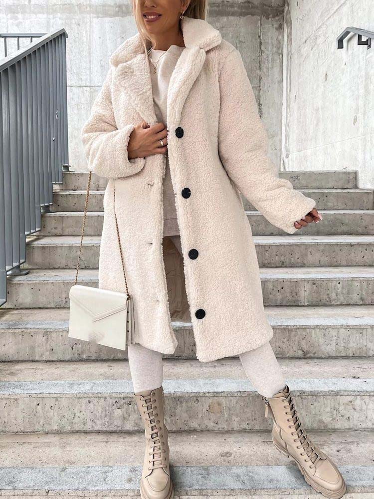 Cataleya Manteau Femme Teddy – Lang model blød i imiteret uld med varm pasform & lommer