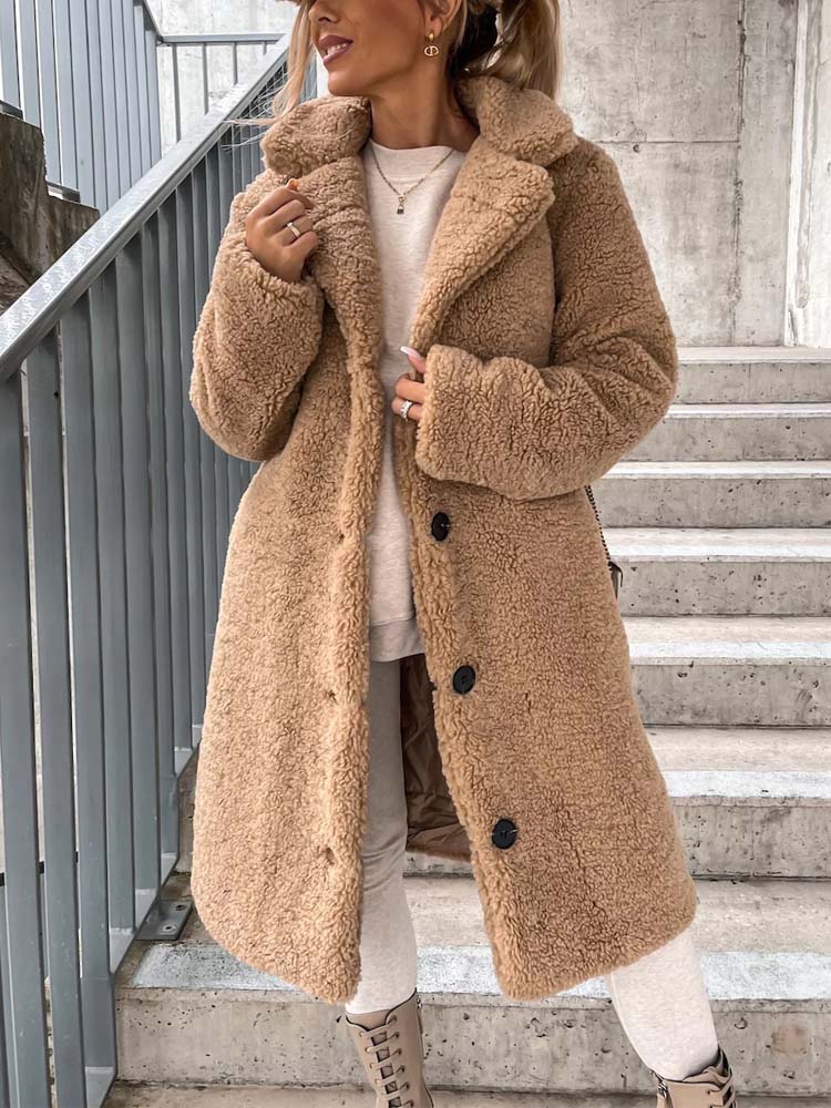 Cataleya Manteau Femme Teddy – Lang model blød i imiteret uld med varm pasform & lommer