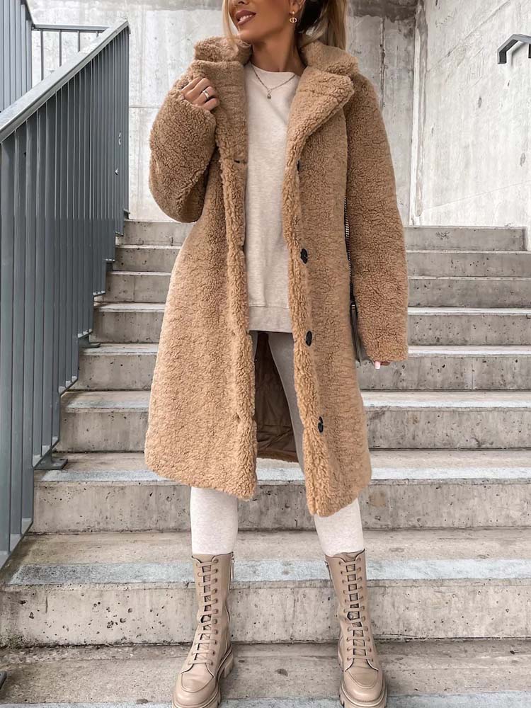 Cataleya Manteau Femme Teddy – Lang model blød i imiteret uld med varm pasform & lommer