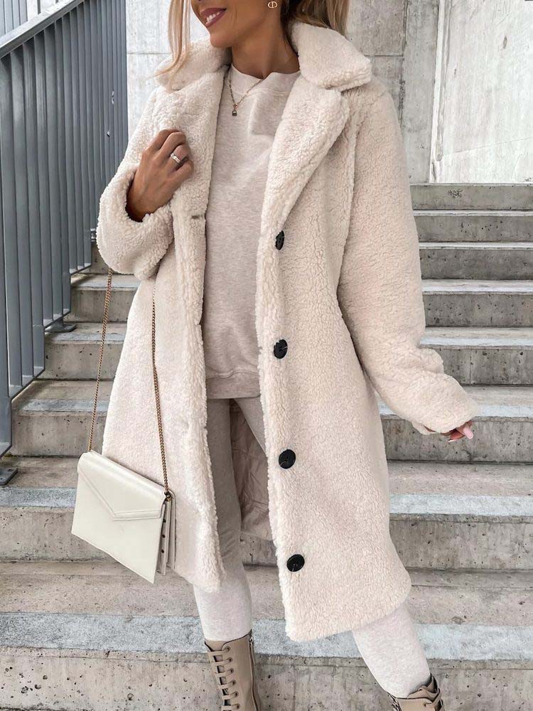Cataleya Manteau Femme Teddy – Lang model blød i imiteret uld med varm pasform & lommer