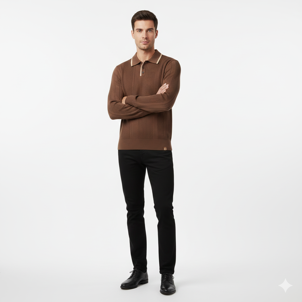 Joaquin Mode Sweat Herre Stil Polo – Kontrastkrage Hvit Casual Høst Passform