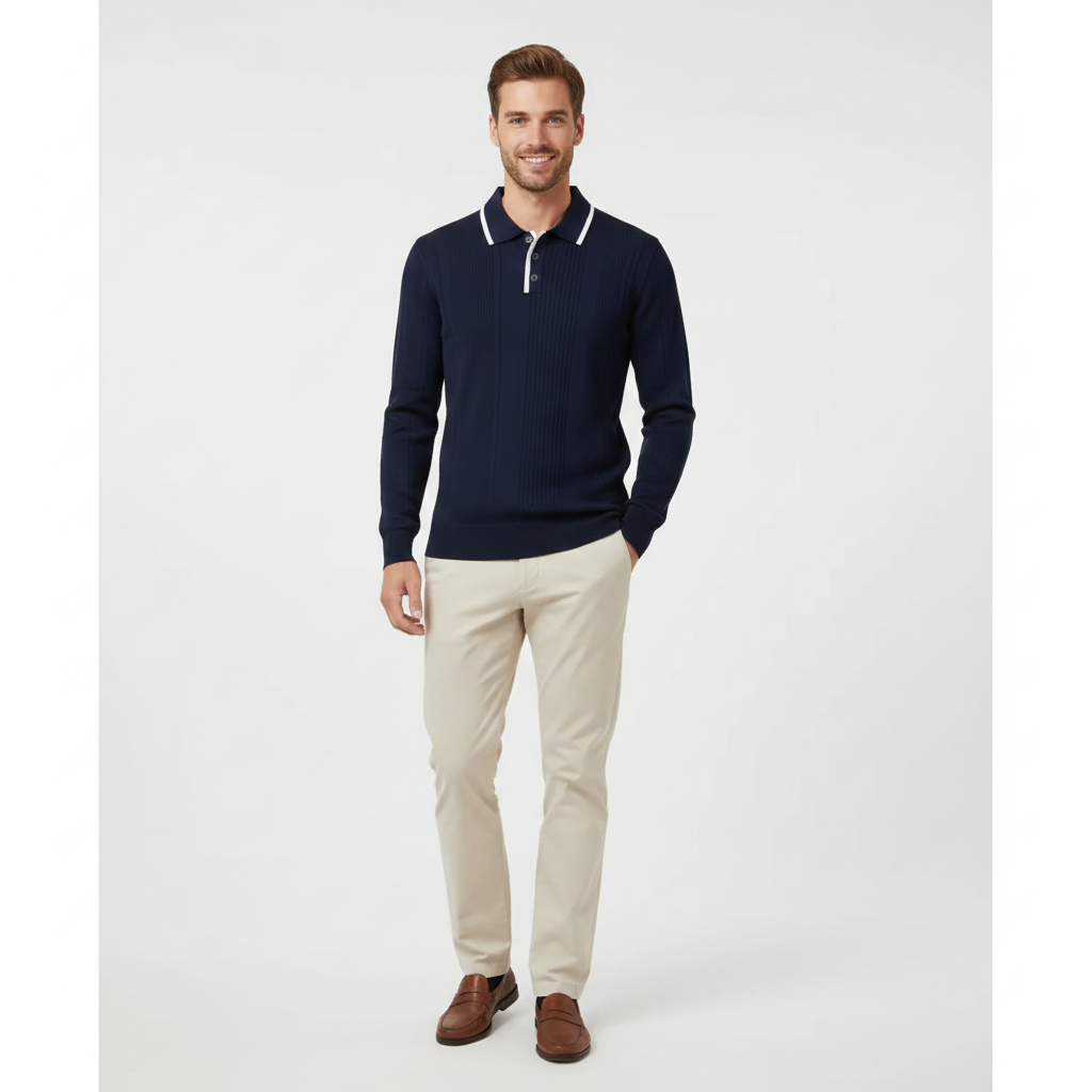 Joaquin Mode Sweat Herre Stil Polo – Kontrastkrage Hvit Casual Høst Passform