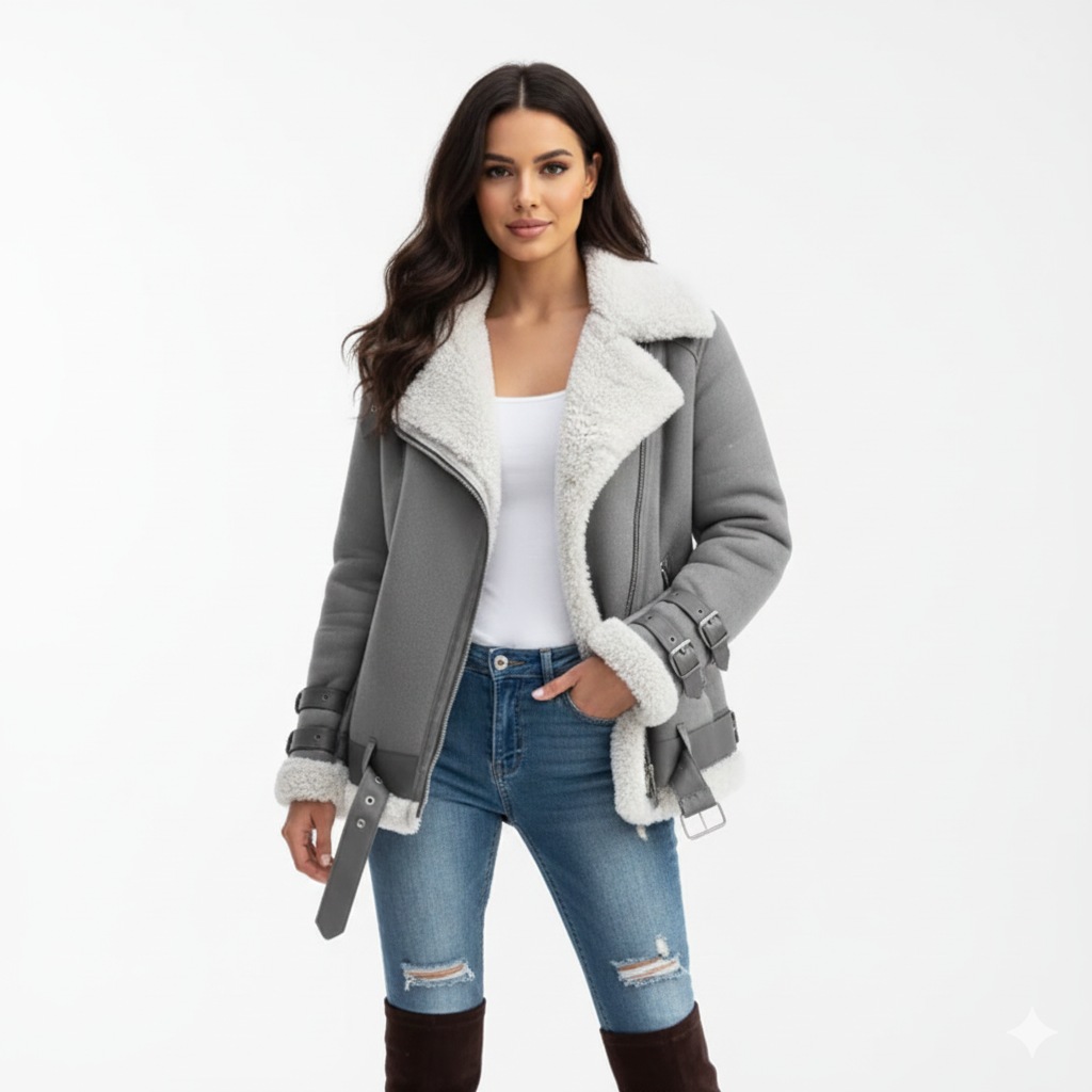 Jolai Casaco Feminino Estilo Motard – Casaco Quente em Lã Misturada com Corte Confortável