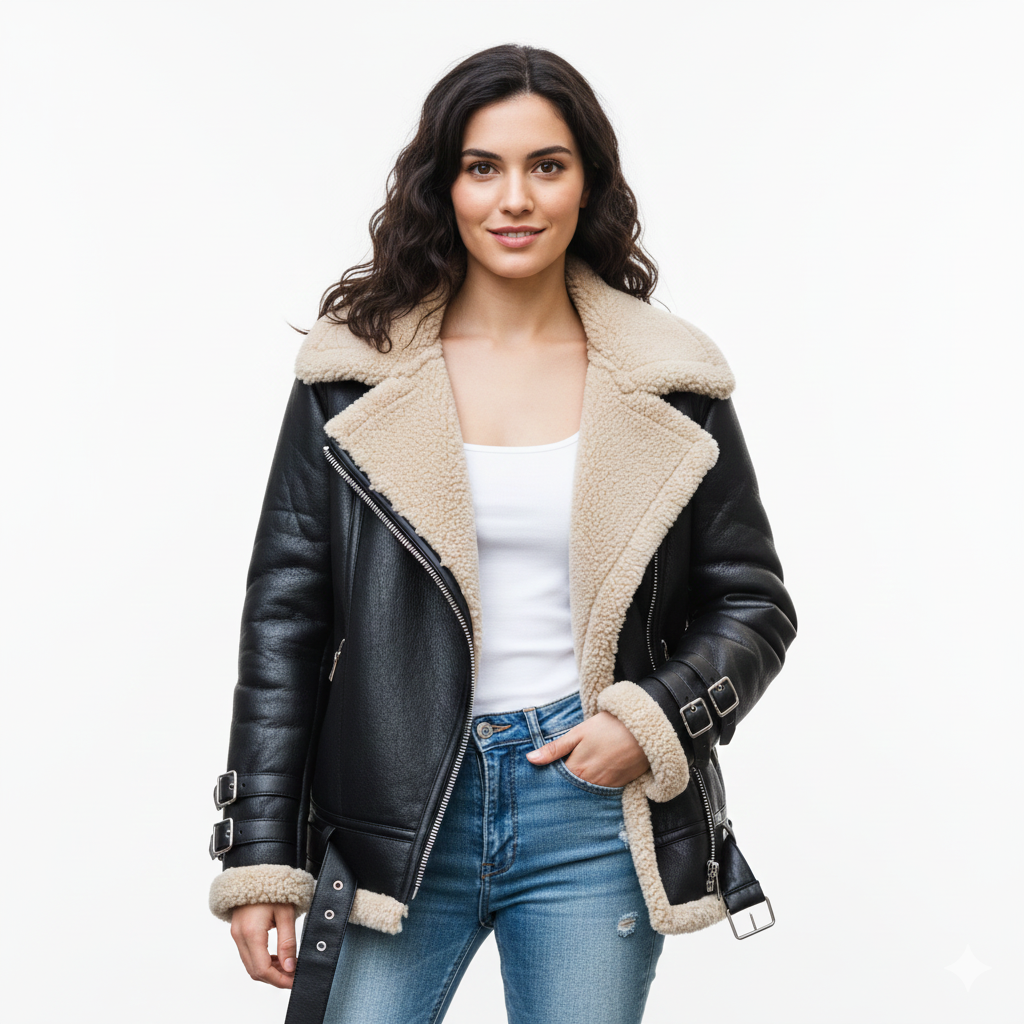 Jolai Casaco Feminino Estilo Motard – Casaco Quente em Lã Misturada com Corte Confortável