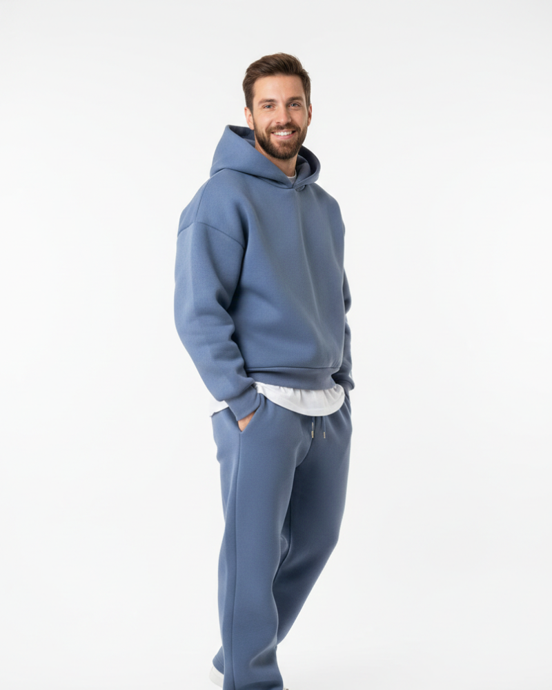Kai Ensemble Joggedress Herre – Ensfarget Hettegenser & Behagelige Bukser, Ledig Passform