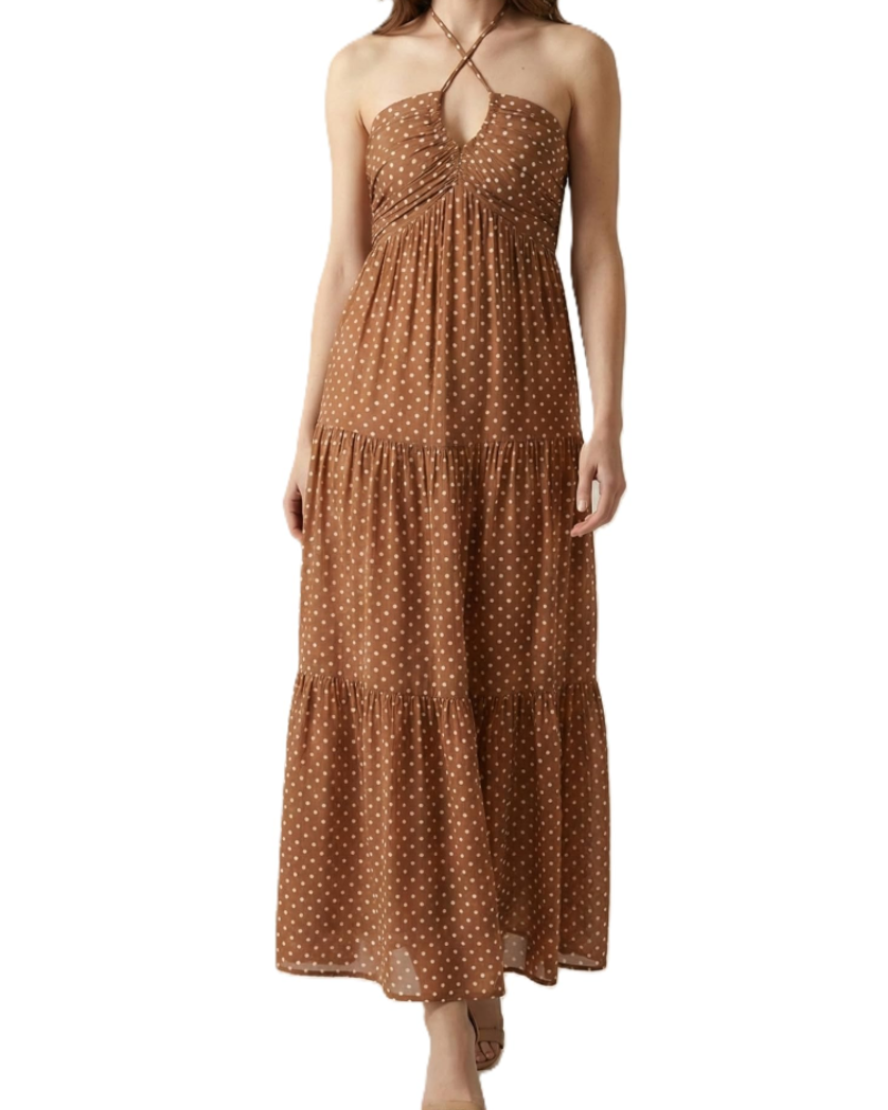 Leticia Robe Maxi Femme – Col Halter Ajustable, Coupe Fluide à Volants & Poches Été