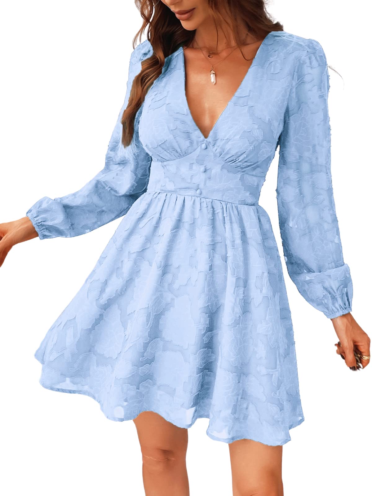 Virelle Robe Cupshe Femme – Dentelle Florale Col V, Manches Longues & Coupe A-Line Élégante