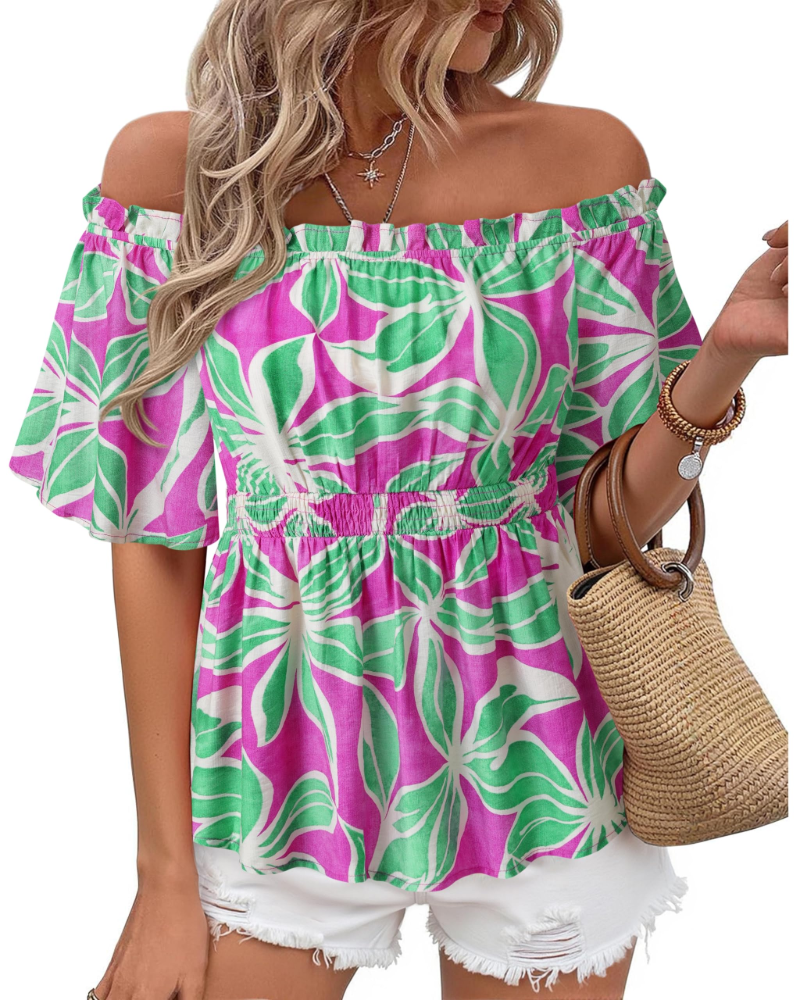 Lenora Top Femme – Váll nélküli fodros péplum blúz, elegáns, karcsúsított szabás, nyári