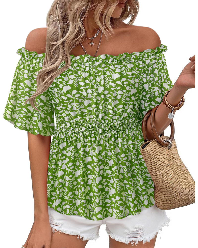 Lenora Top Femme – Váll nélküli fodros péplum blúz, elegáns, karcsúsított szabás, nyári