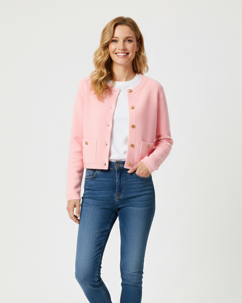 Cardigan Maria Court Donna – Maglia Fine Strutturata, Bottoni a Contrasto e Stile Elegante